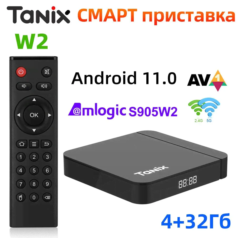 Tanix Медиаплеер Смарт ТВ приставка Tanix W2 Amlogic S905W2 Android, 4 ГБ/32 ГБ, Wi-Fi-0